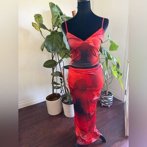 Red Spaghetti Strap top and skirt